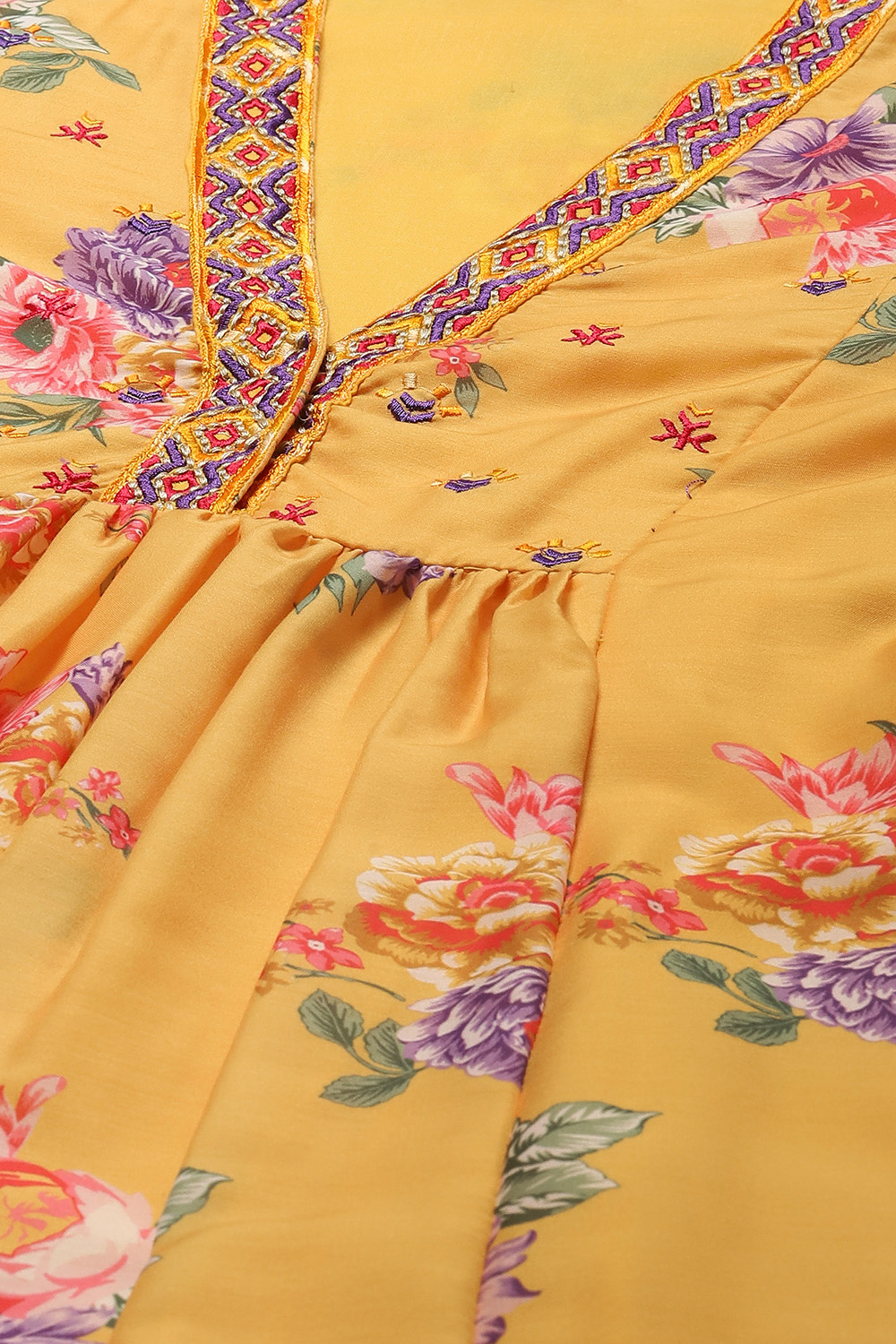 Yellow Poly Viscose A-Line Printed Kurta Palazzo Suit Set image number 1