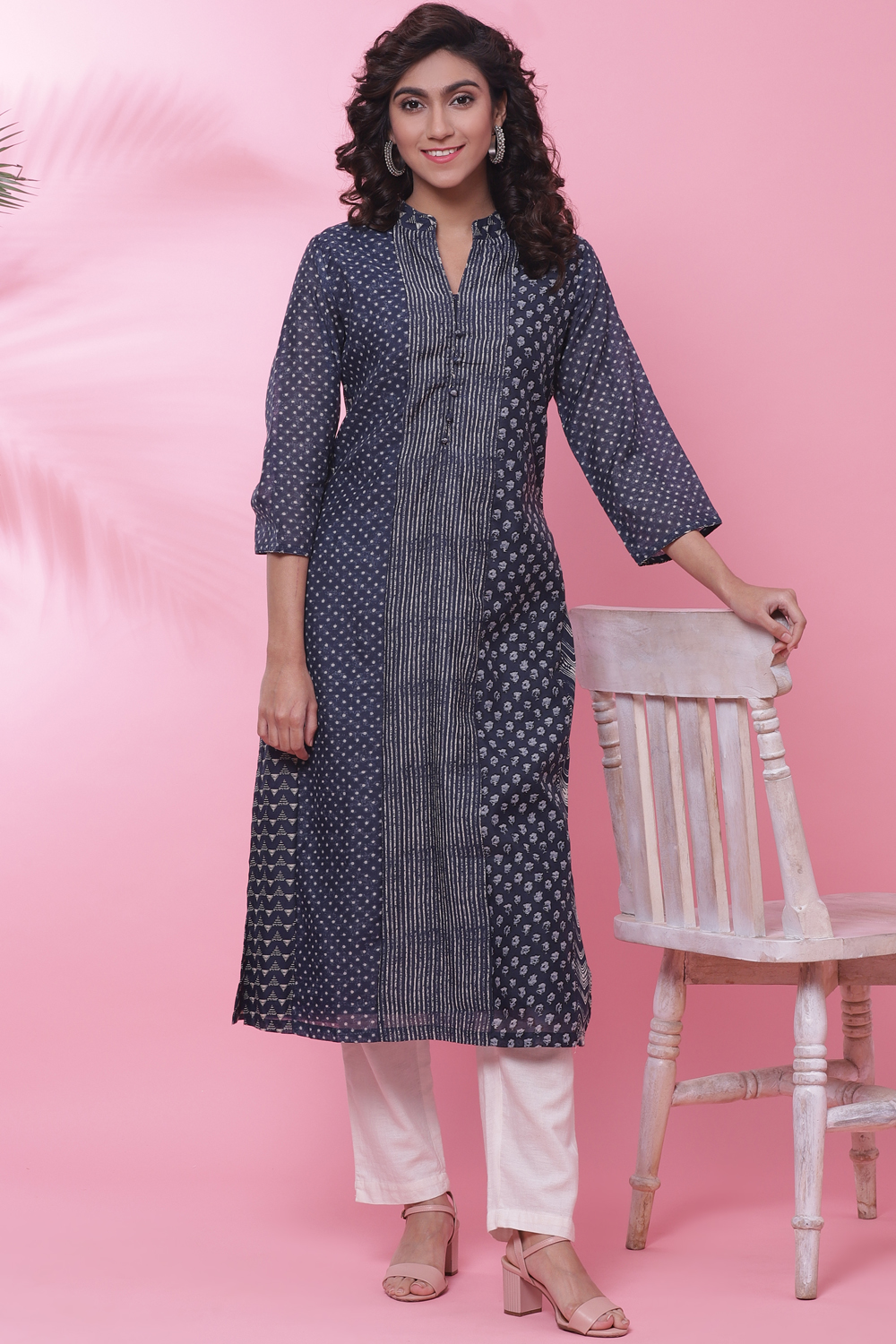 Indigo Art Silk Straight Kurta image number 5