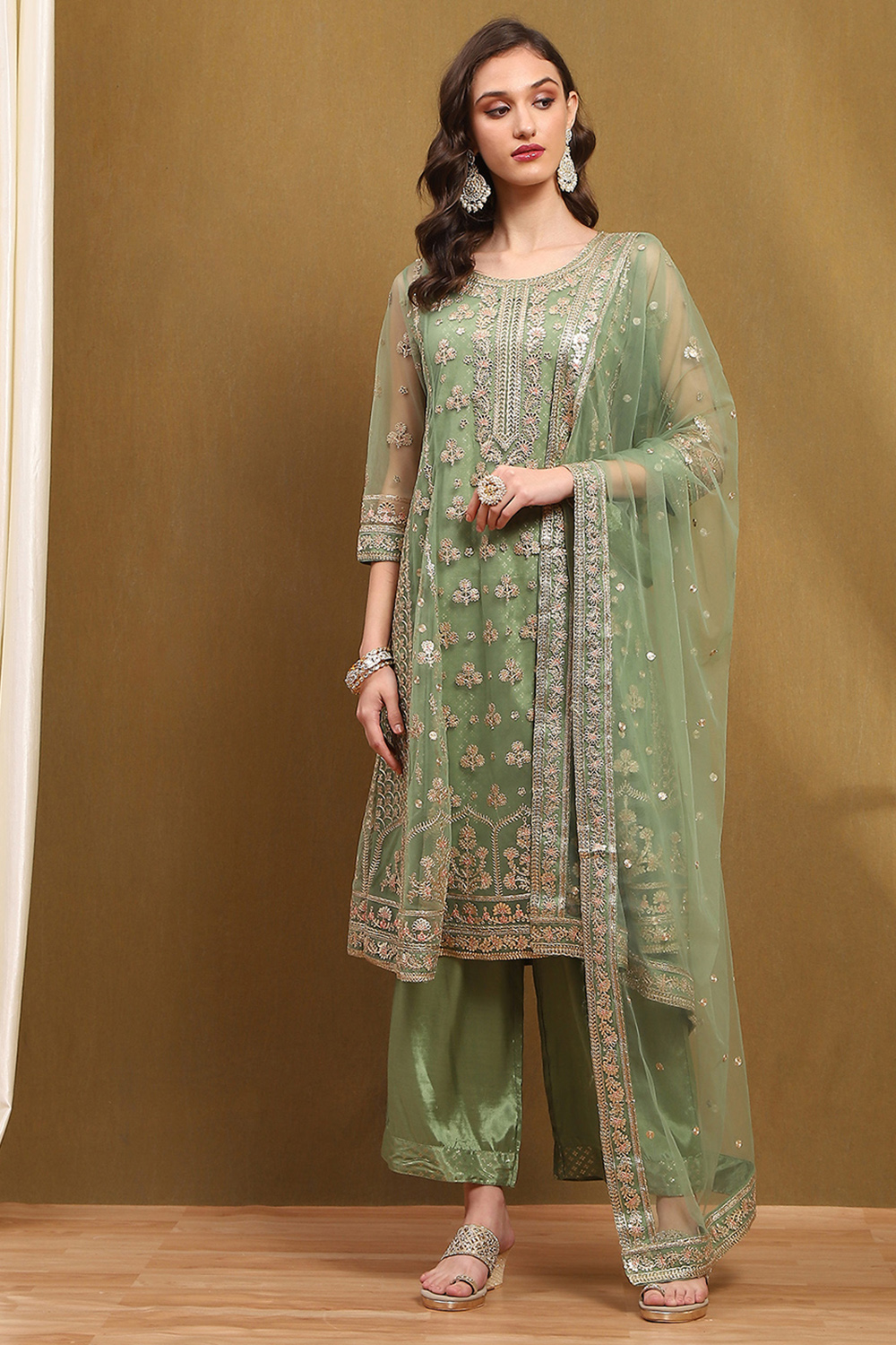 Green Net Kalidar Suit Set image number 6