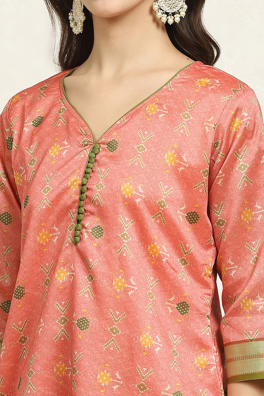 Pink Cotton Handloom Unstitched Suit Set image number 2