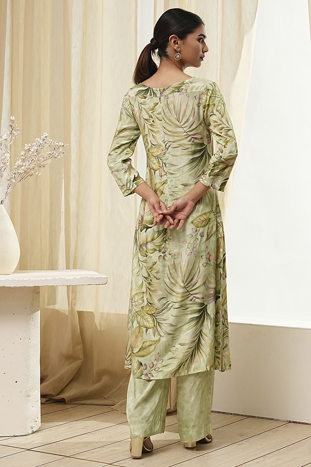 Green Modal Floral Printed Straight Kurta Set image number 5