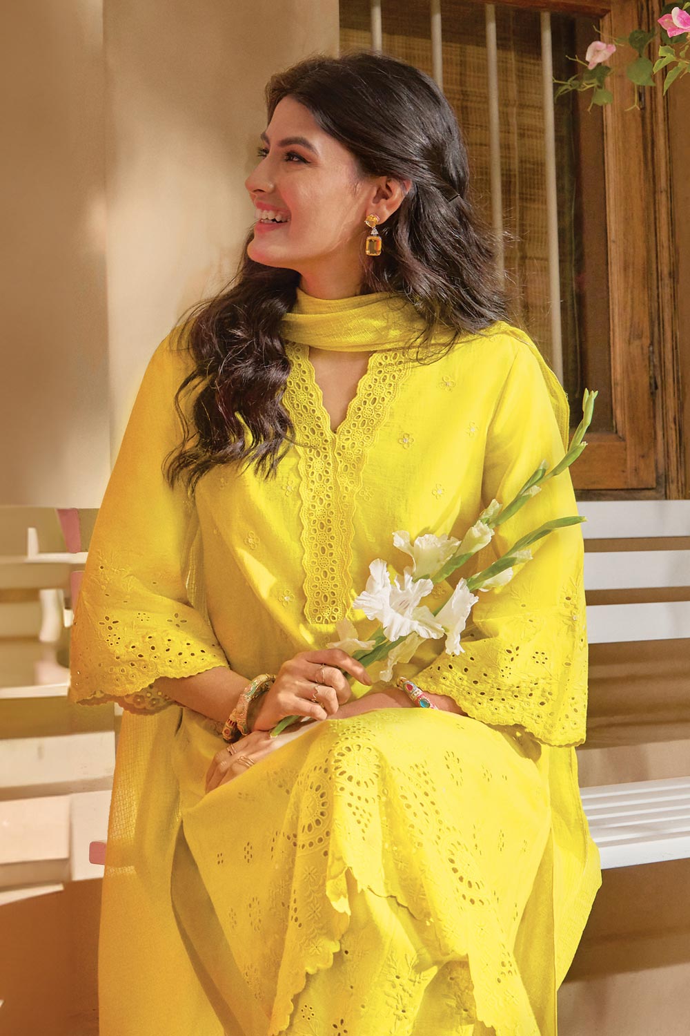 Lime Yellow Cotton Straight  Suit Set image number 0