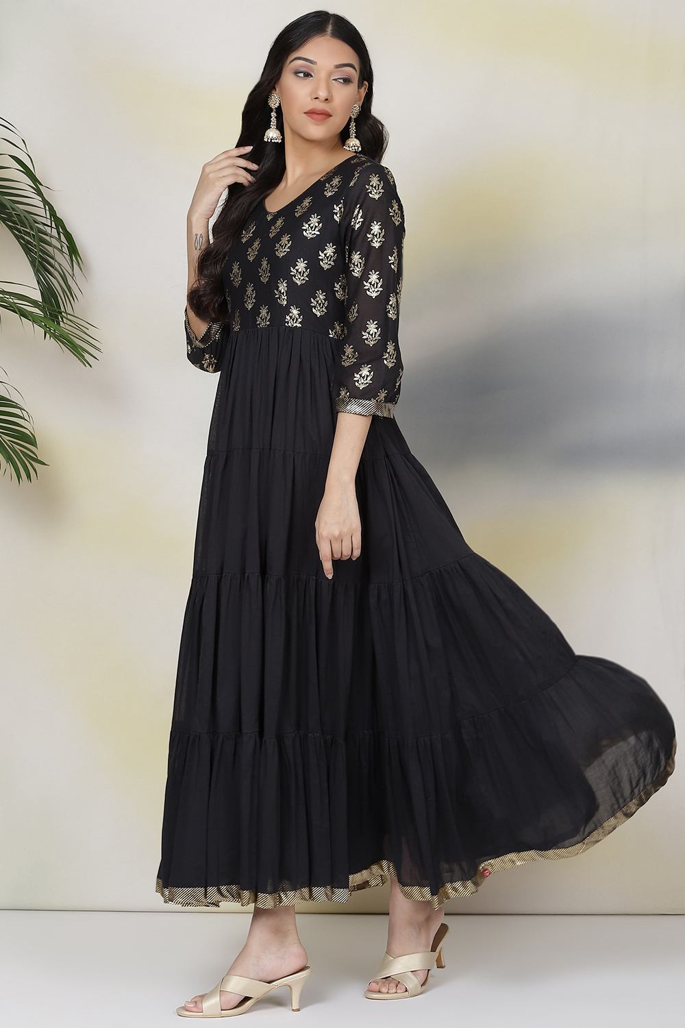 Black Cotton Fusion Dress image number 2