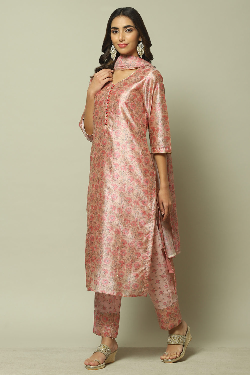 Pink Cotton Digital Print Unstitched Suit Set image number 3
