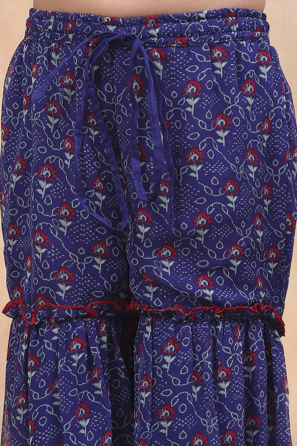 Blue Floral Georgette Gathered Flared Festive Suit Set image number 2