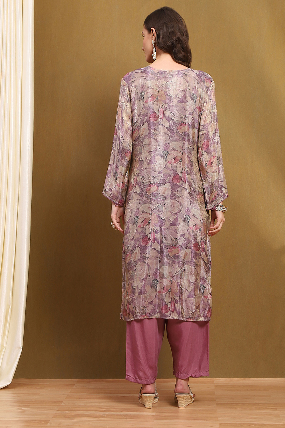 Purple Viscose Blend Printed Unstitched Suit Set image number 4