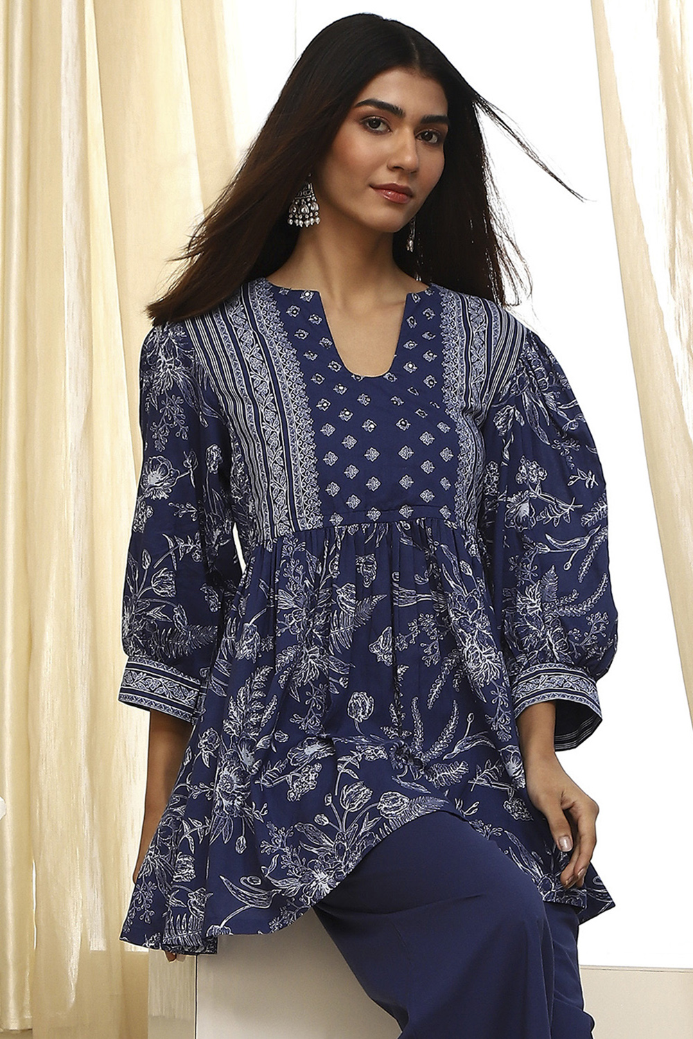 Indigo Pure Cotton Fusion Kurta Set image number 0