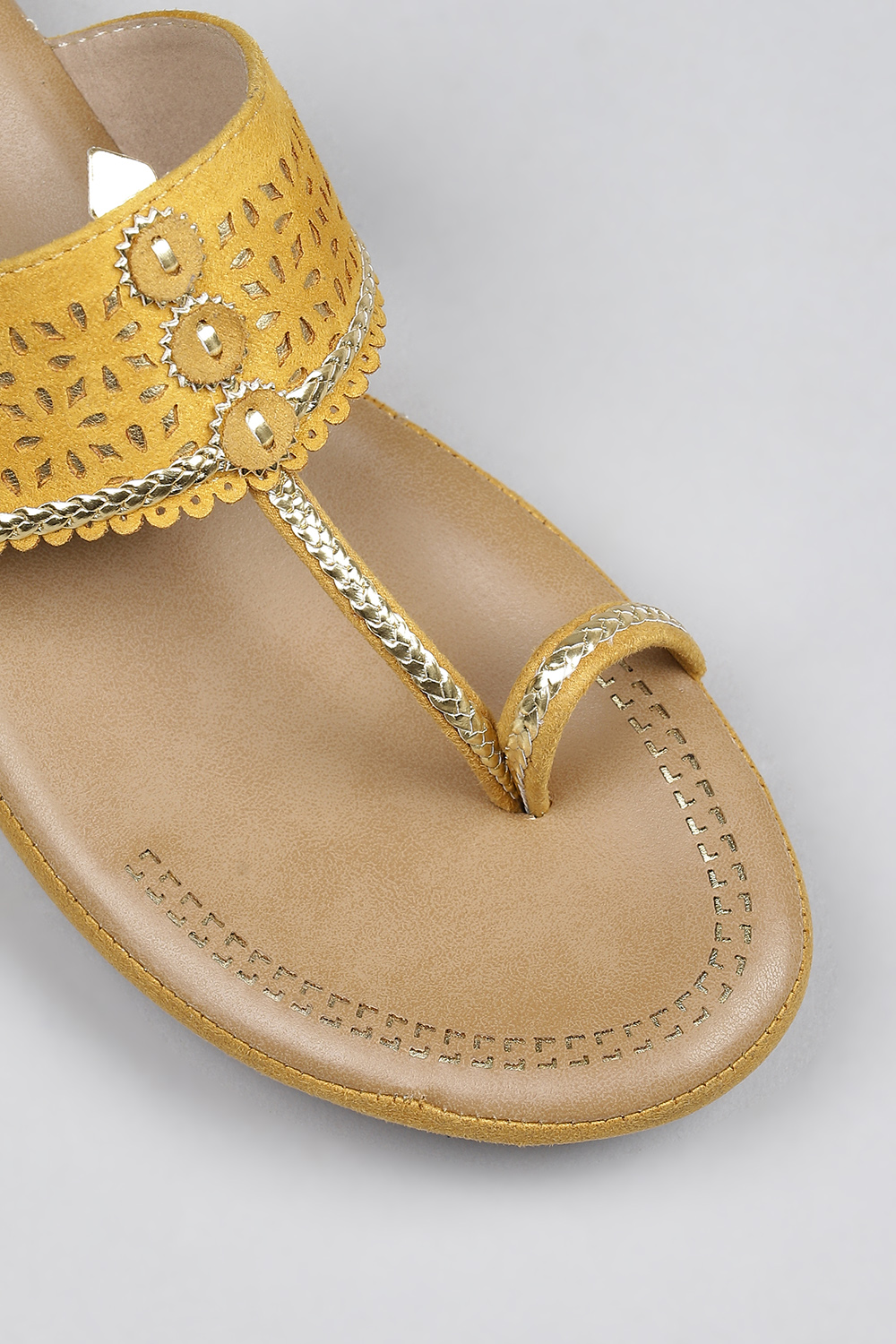 Mustard Faux Leather Comfort Sandals image number 3