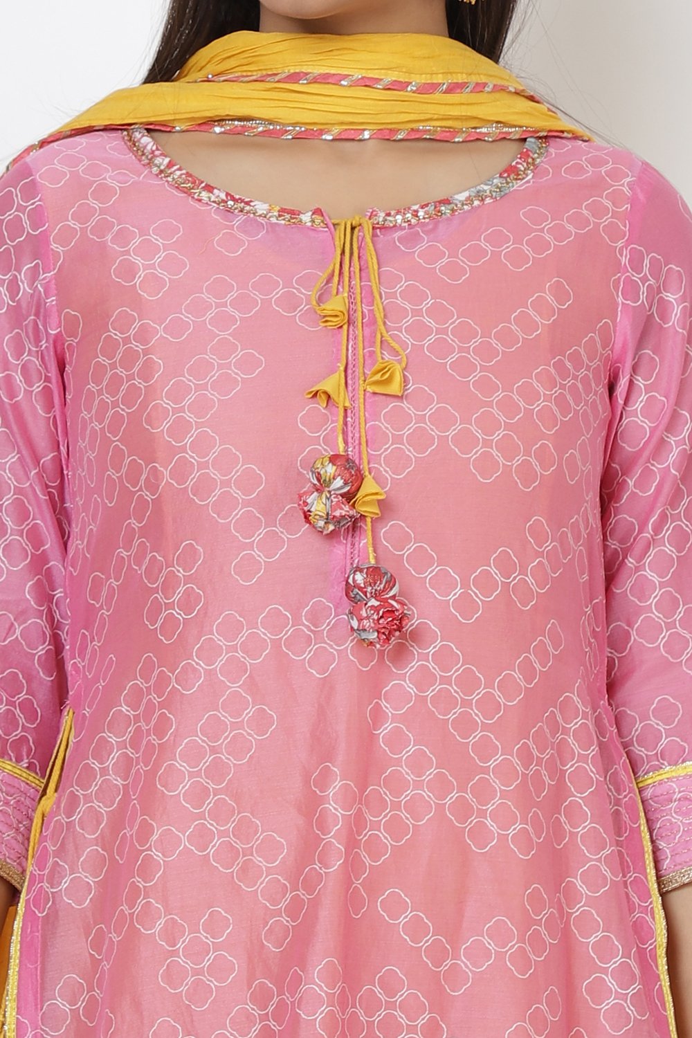 Pink Cotton A-Line Kurta Churidar Suit Set image number 1