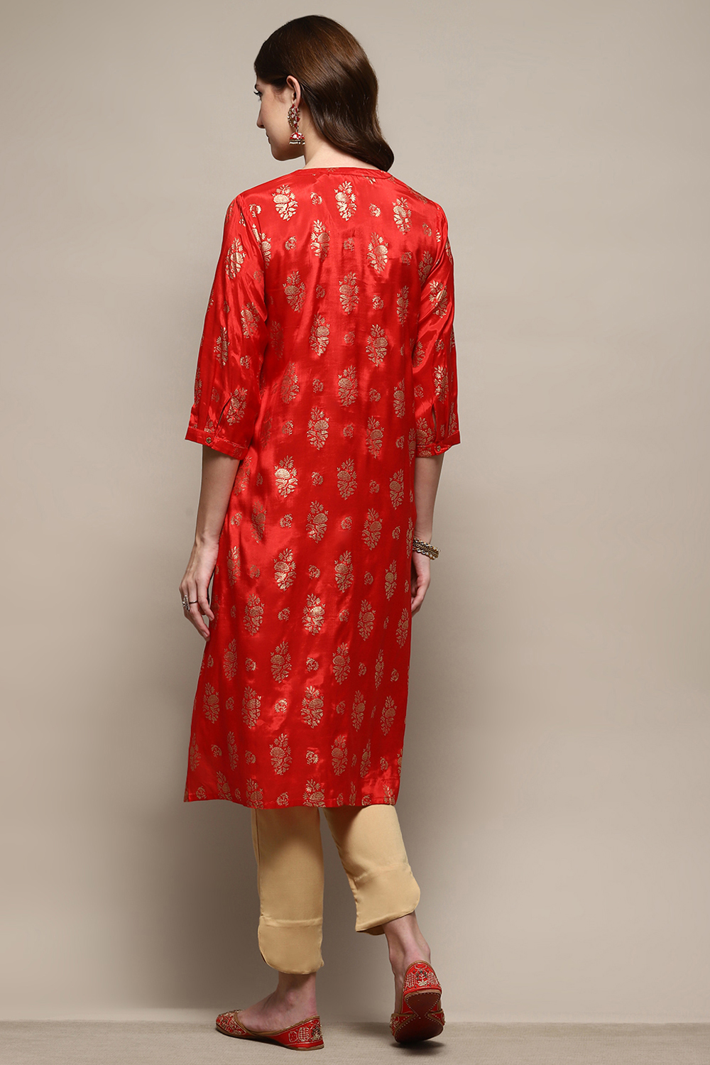 Red Rayon A-Line Printed Kurta image number 3