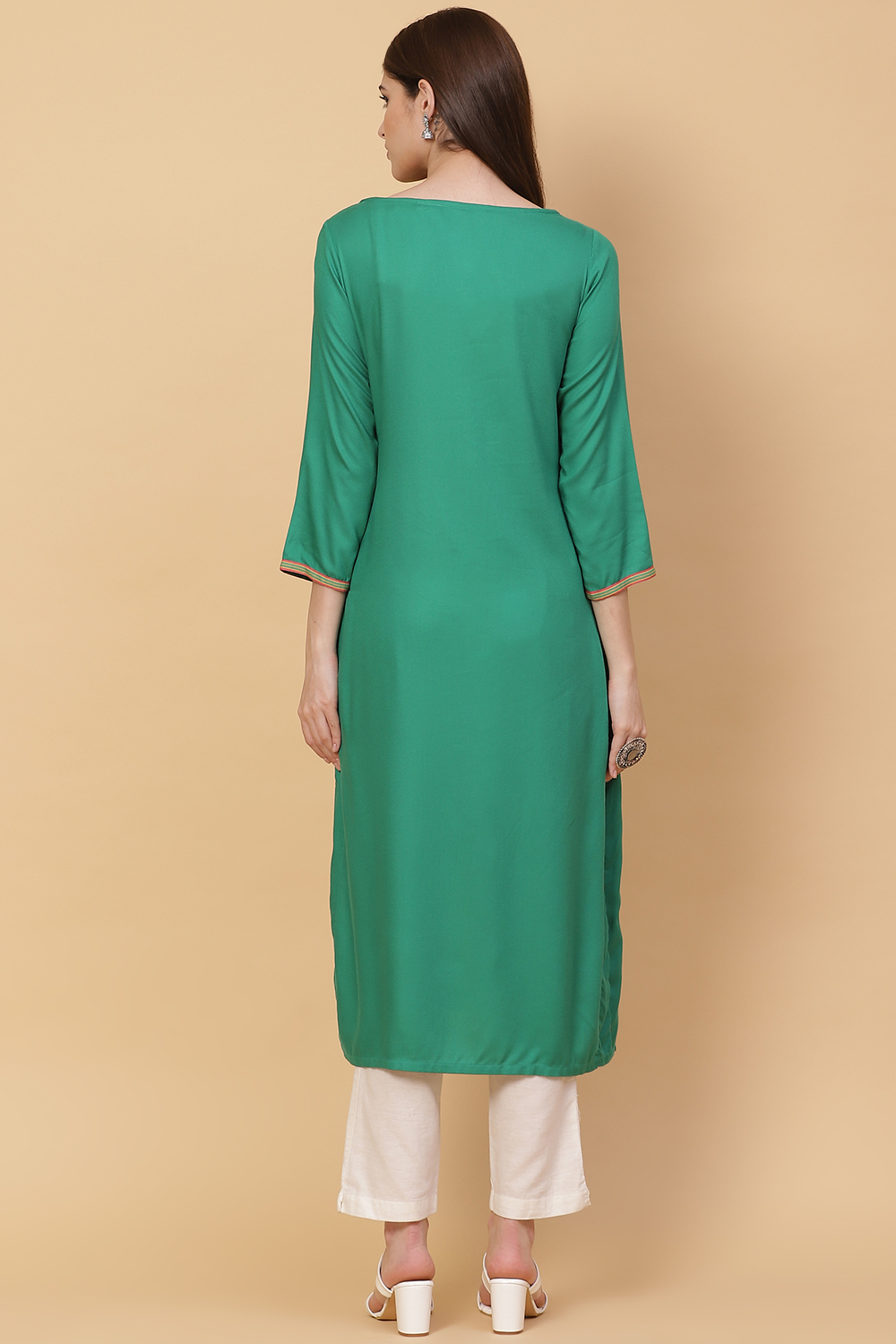 Green Straight Rayon Kurta image number 5