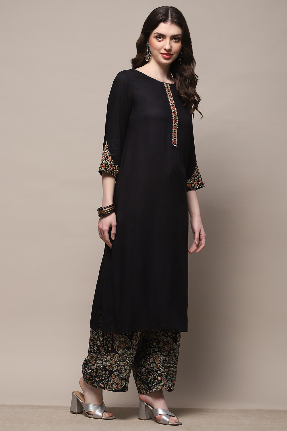 Black Rayon Straight Kurta Set image number 5