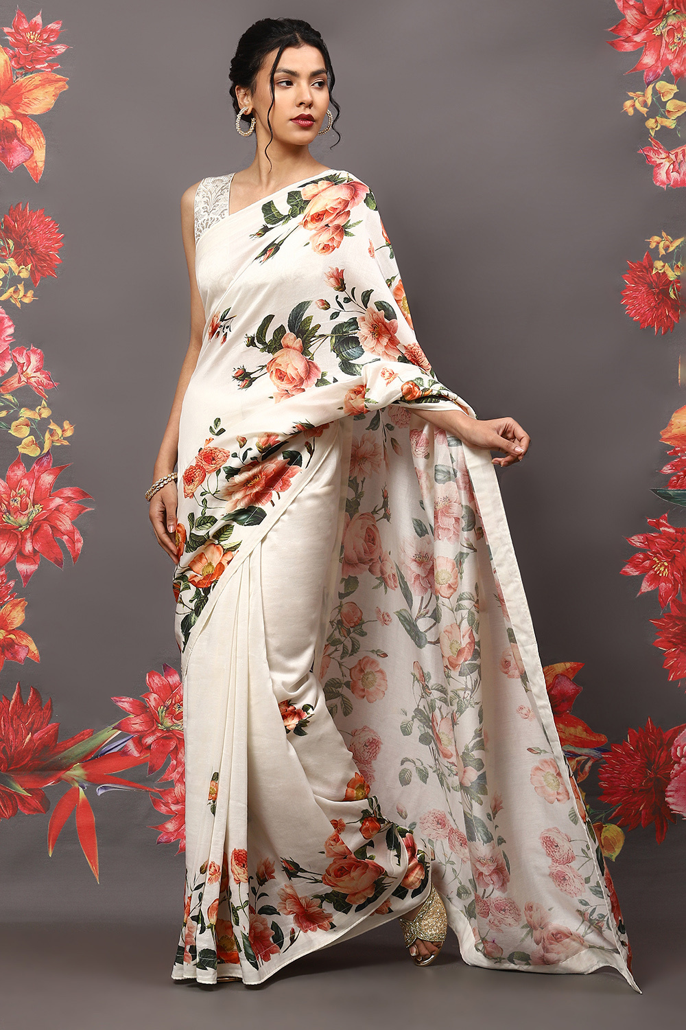 Rohit Bal Off White Cotton Blend Saree image number 2