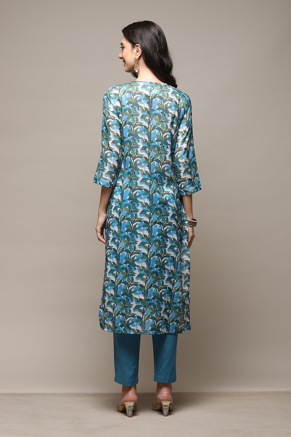 Blue Silk Blend Printed Unstitched Suit Set image number 5