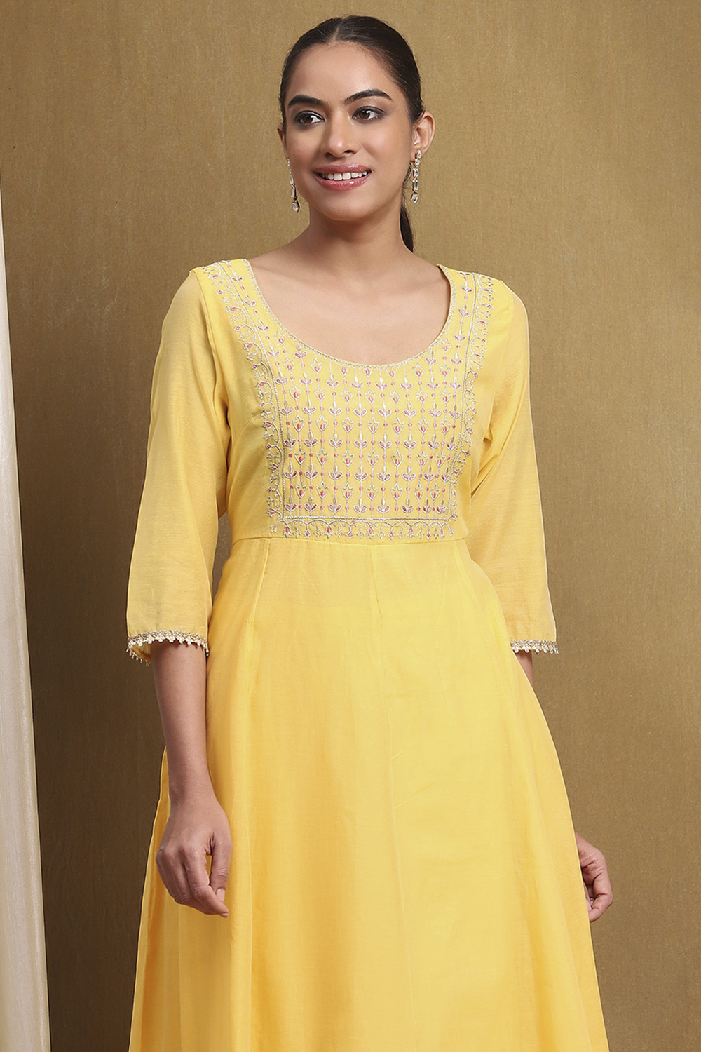 Yellow Embroidered Anarkali Suit Set image number 1