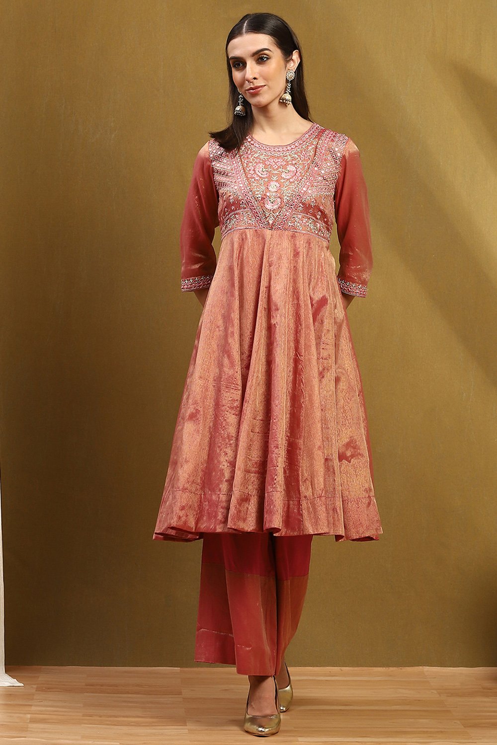 Old Rose Cotton Anarkali Suit Set image number 6