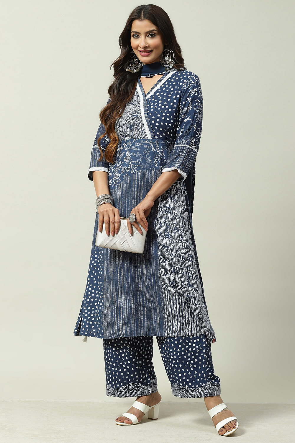 Indigo Rayon A-Line Kurta Palazzo Suit Set image number 4