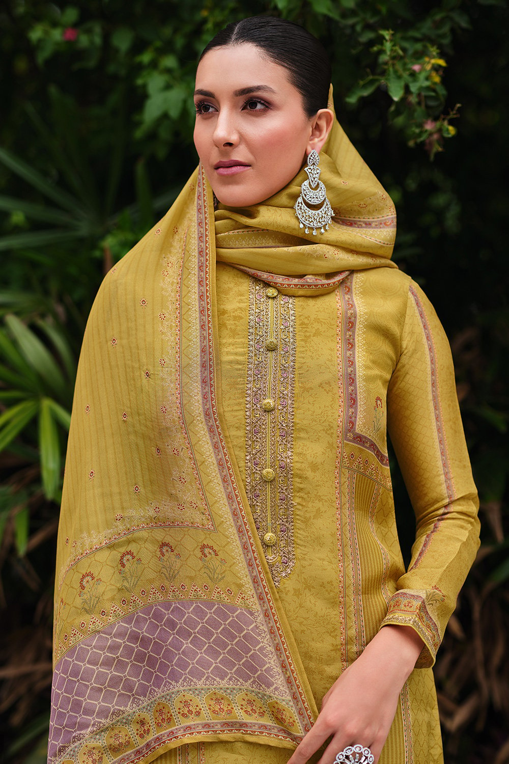 Mustard Yellow Viscose Silk Unstitched Suit Set image number 0