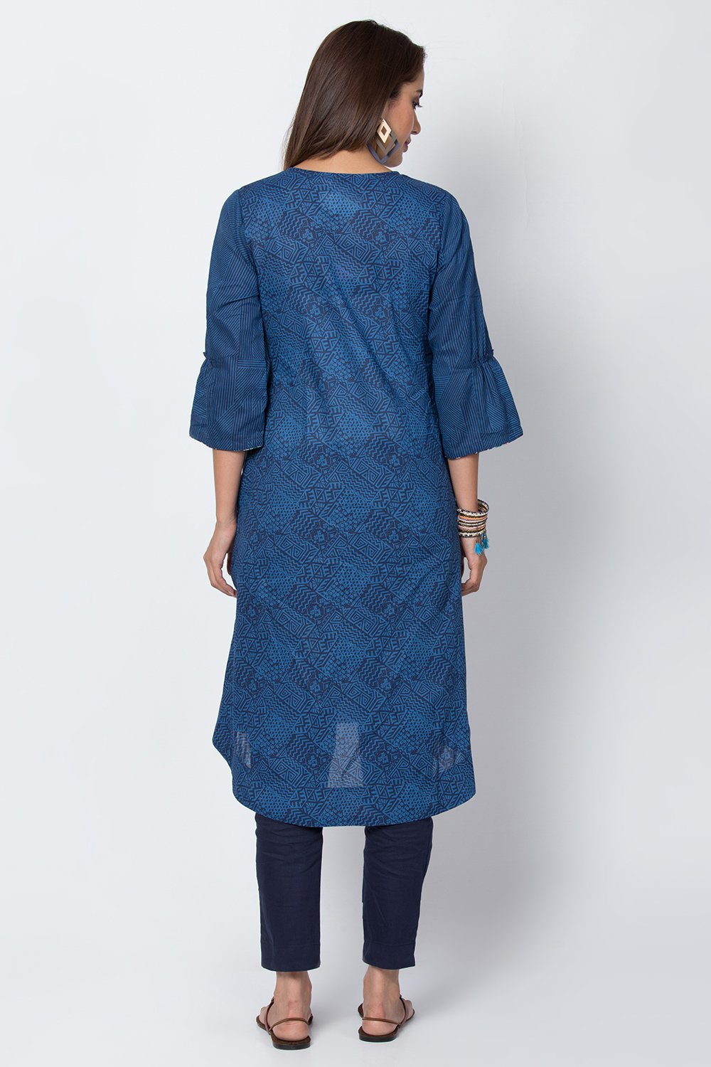 Indigo Cotton A-Line Printed Kurta image number 5