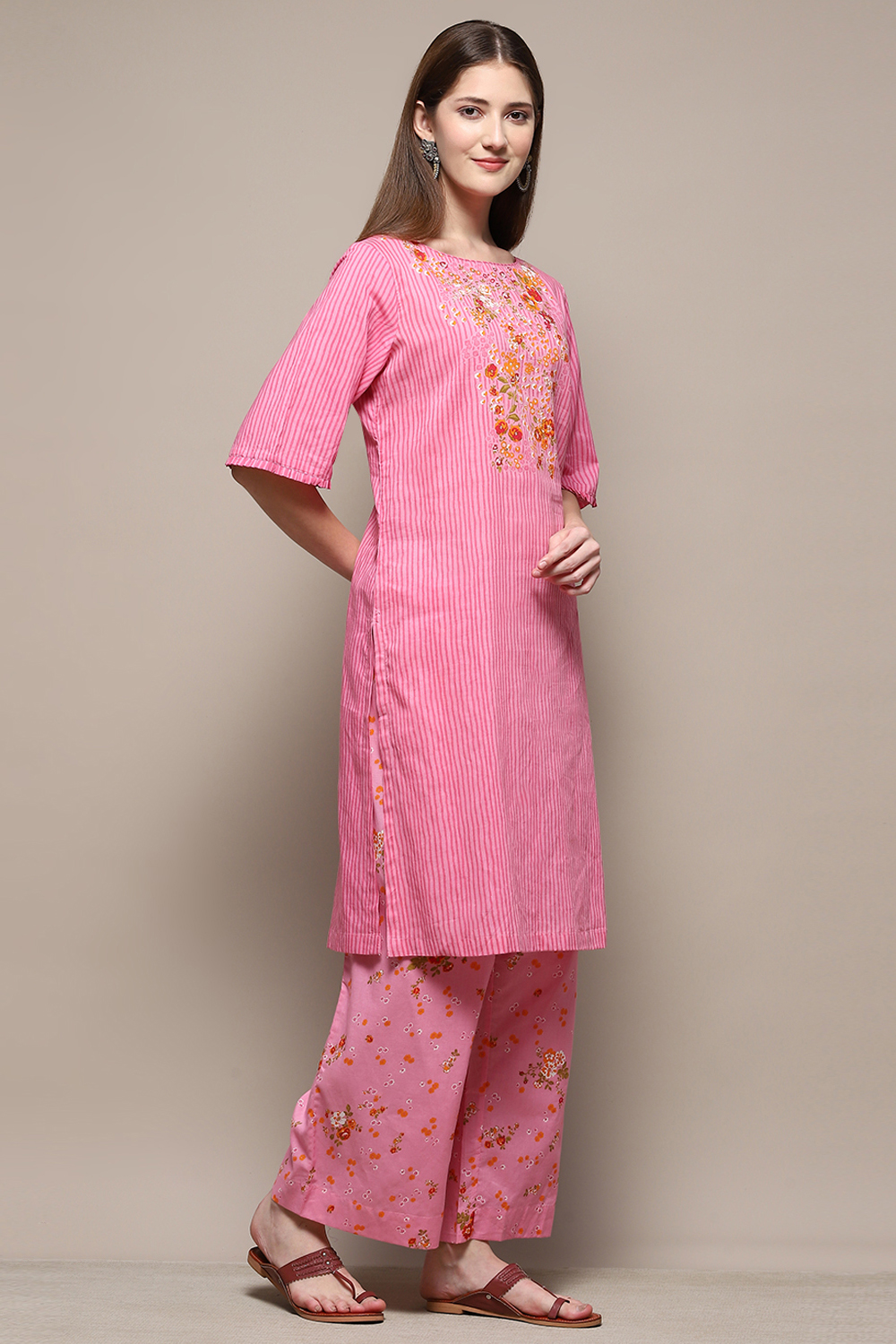 Yellow Cotton Straight Kurta Palazzo Suit Set image number 5