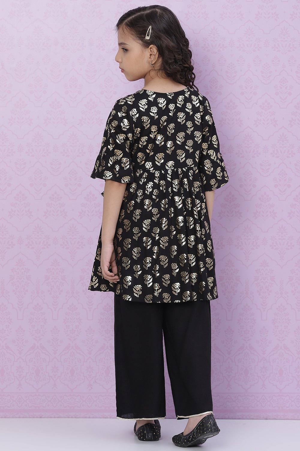 Black Rayon Flared Printed kurta Set image number 4