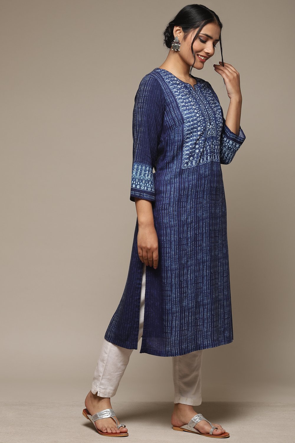 Indigo Rayon Straight Printed Kurta