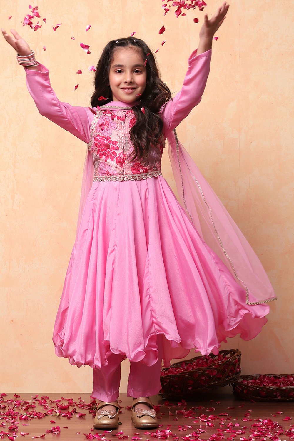 Pink Polyester Blend Anarkali With Jacket Suit Set image number 0