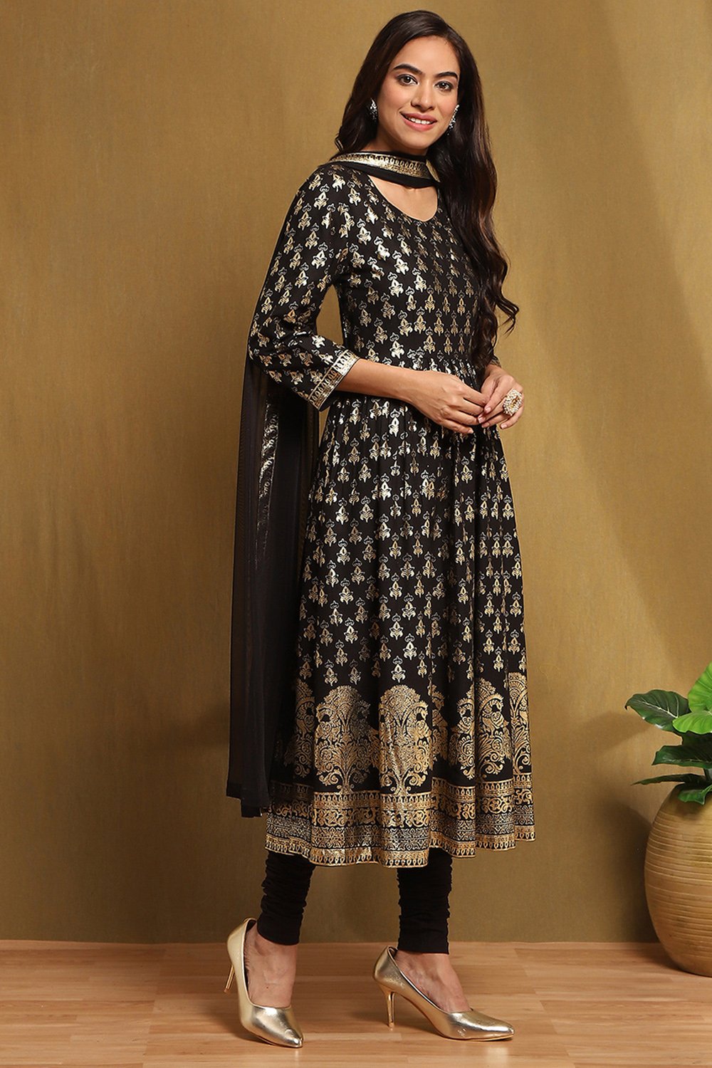 Black Foil Printed Anarkali Suit Set image number 5