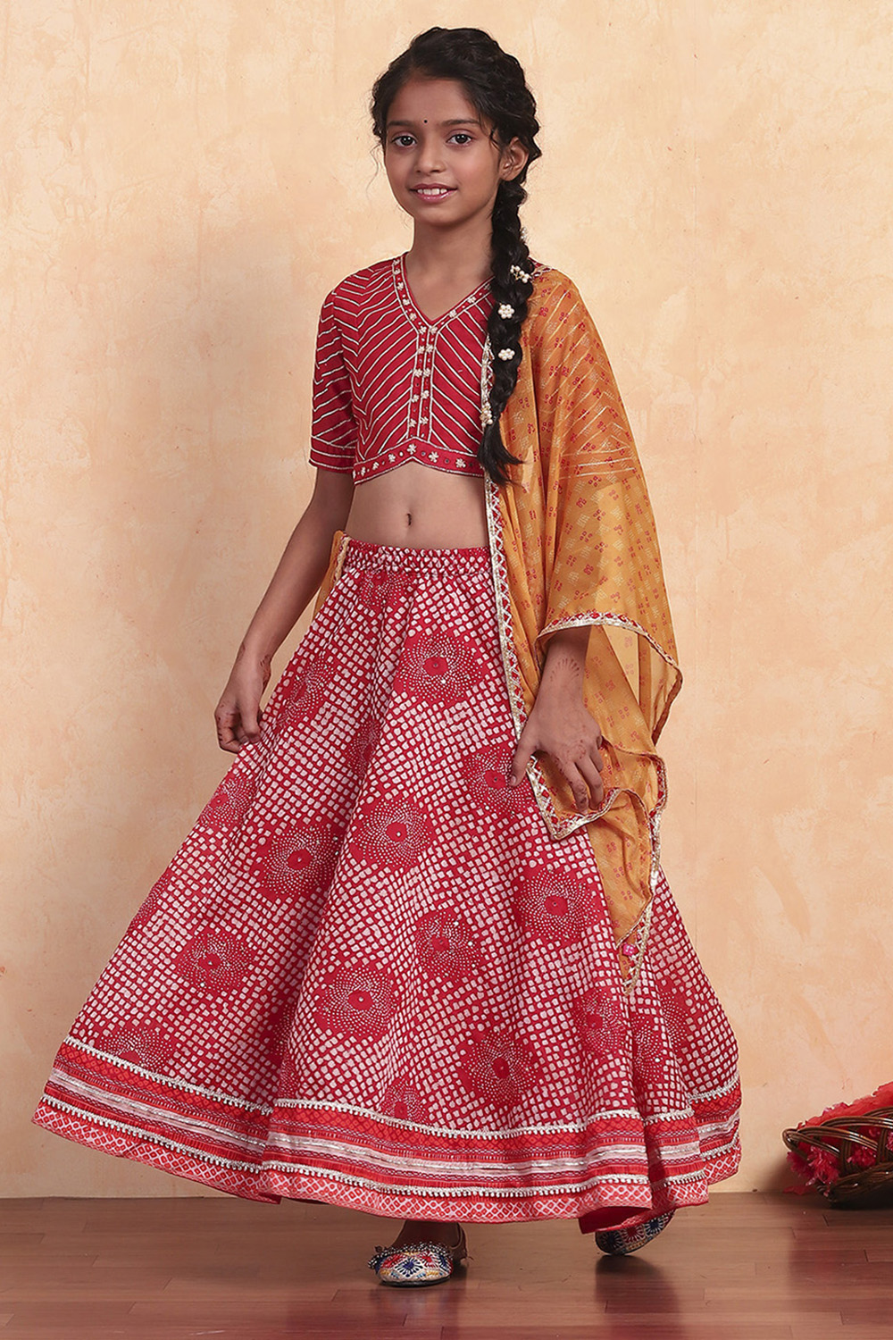 Red Poly Chanderi Blouse Lehenga Set image number 0