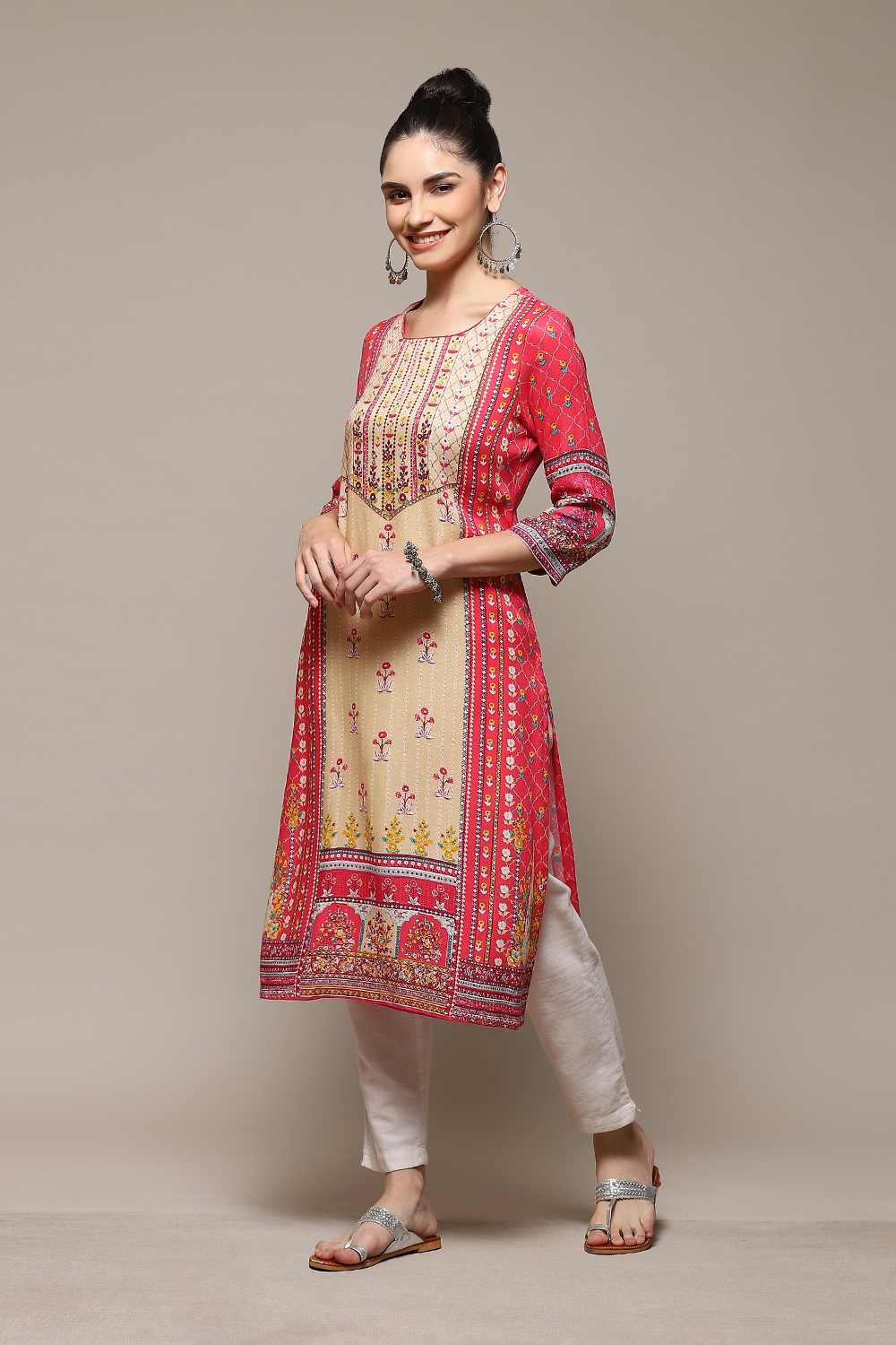 Deep Fuchsia LIVA Straight Printed Kurta image number 3