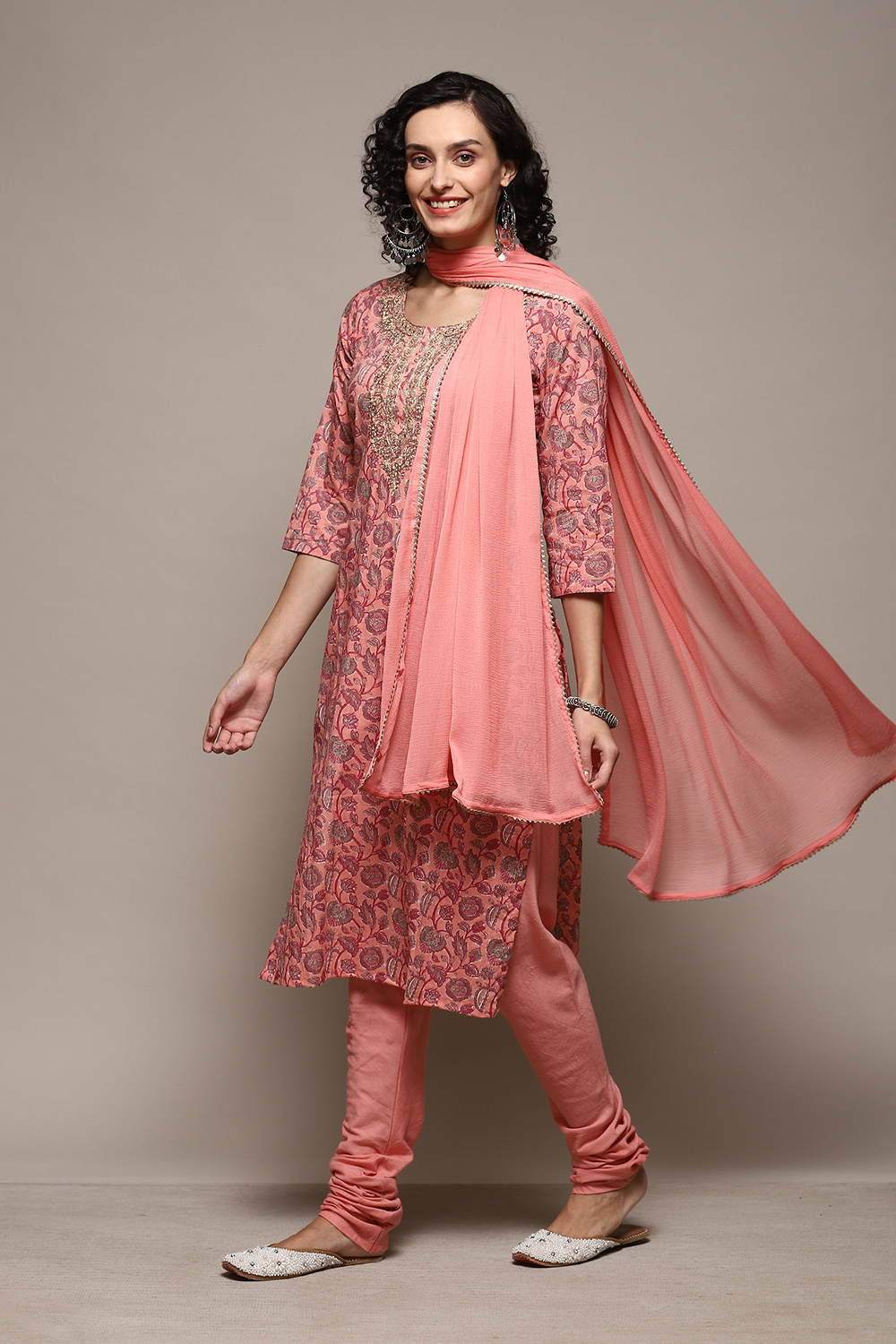 Pink Cotton Handloom Unstitched Suit Set image number 1