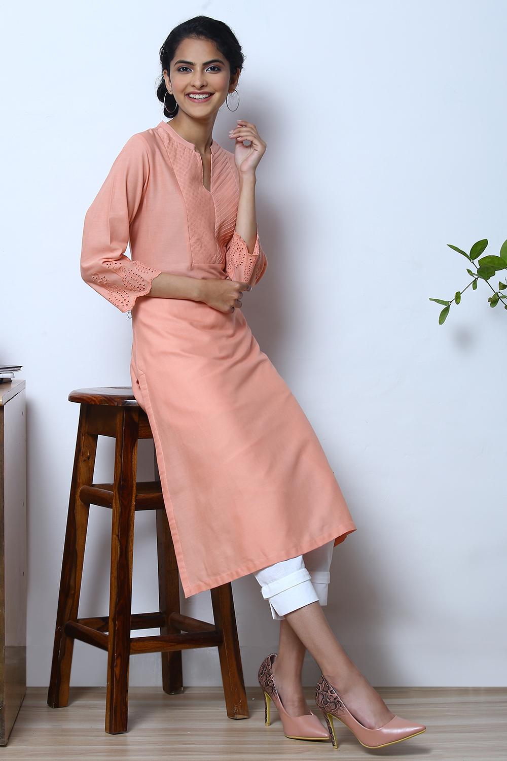 Peach Cotton Flax Kurta image number 2