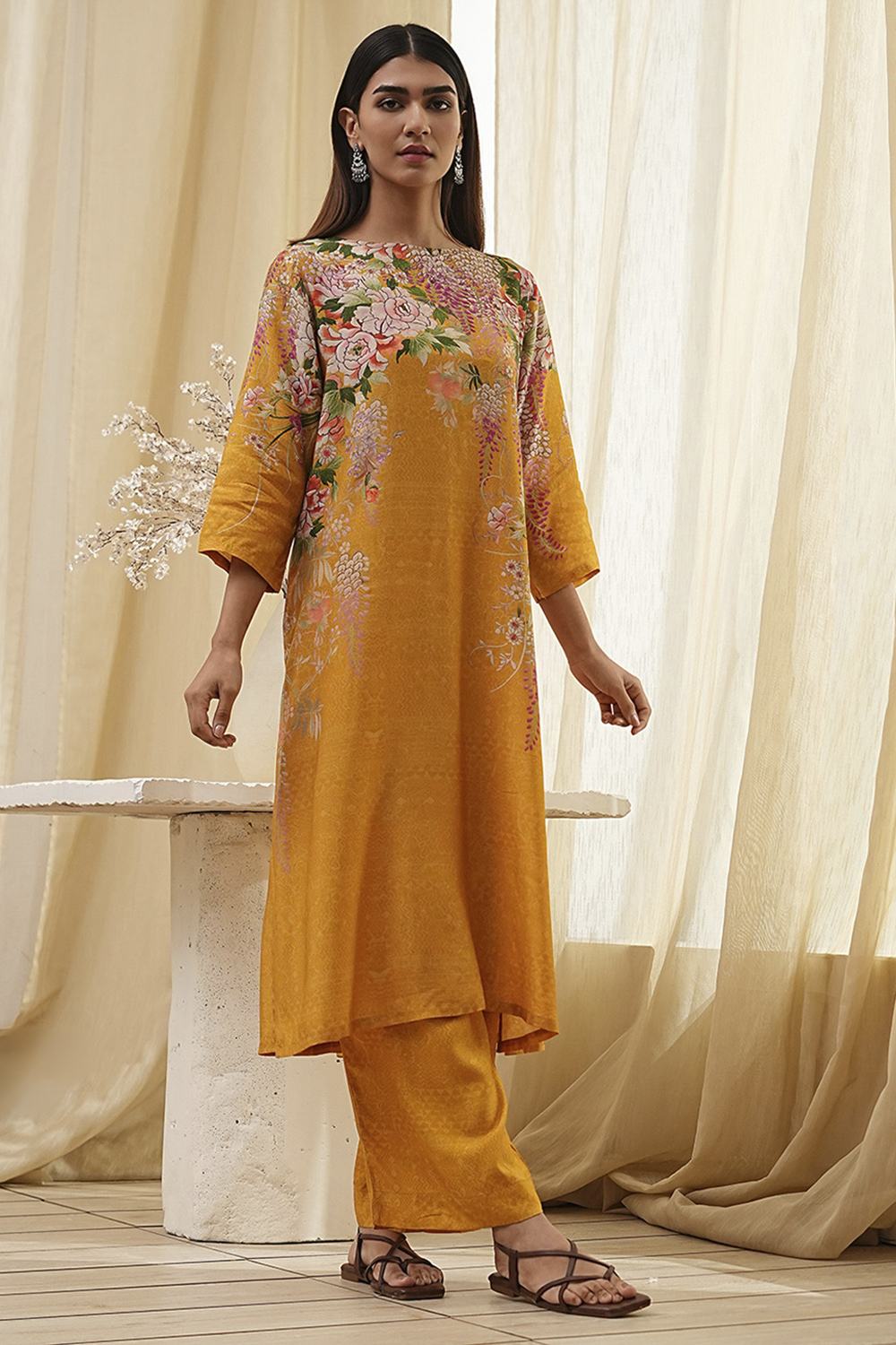 Mustard Modal Blend Straight Suit Set image number 0