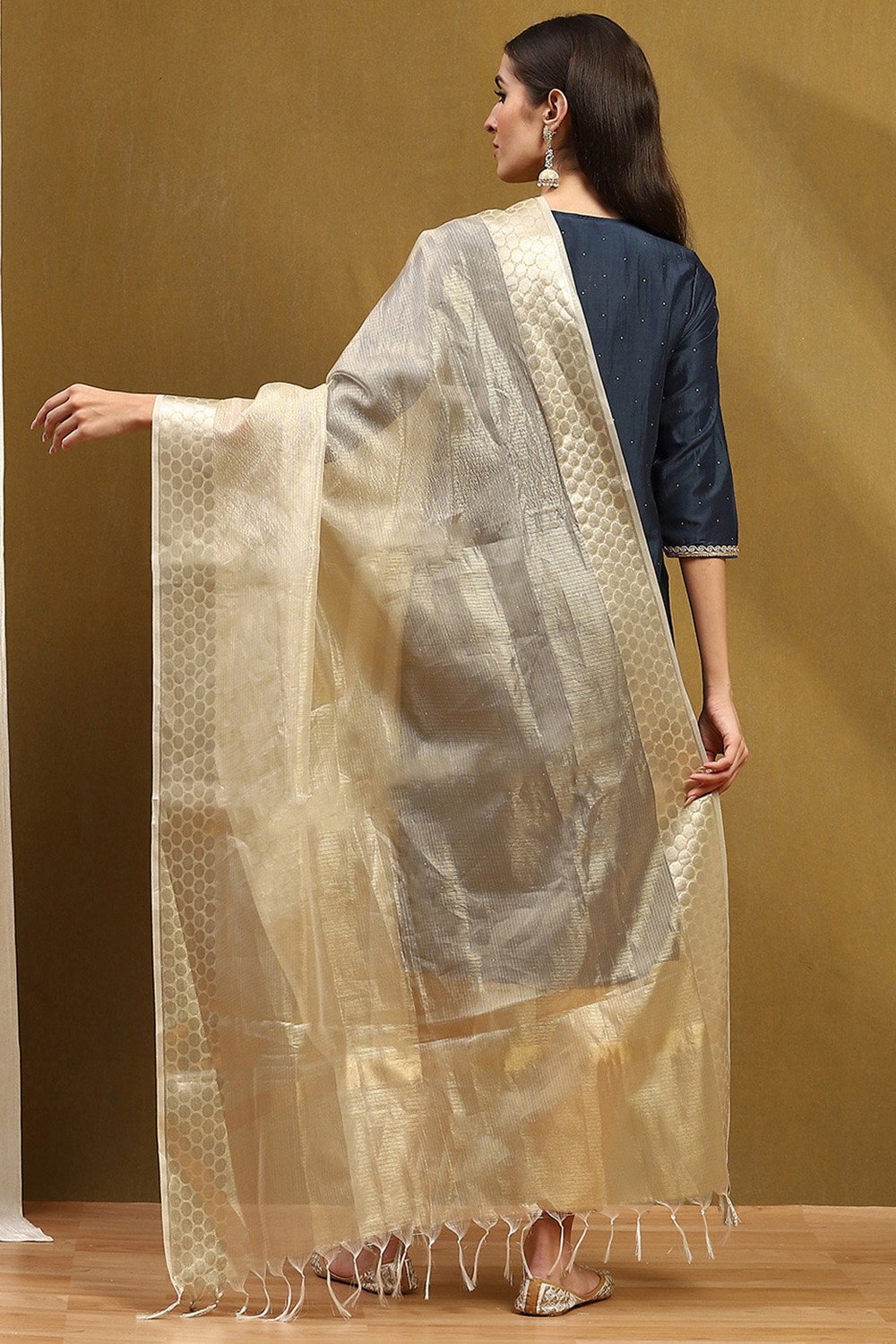 Light Gold Poly Silk Dupatta image number 3