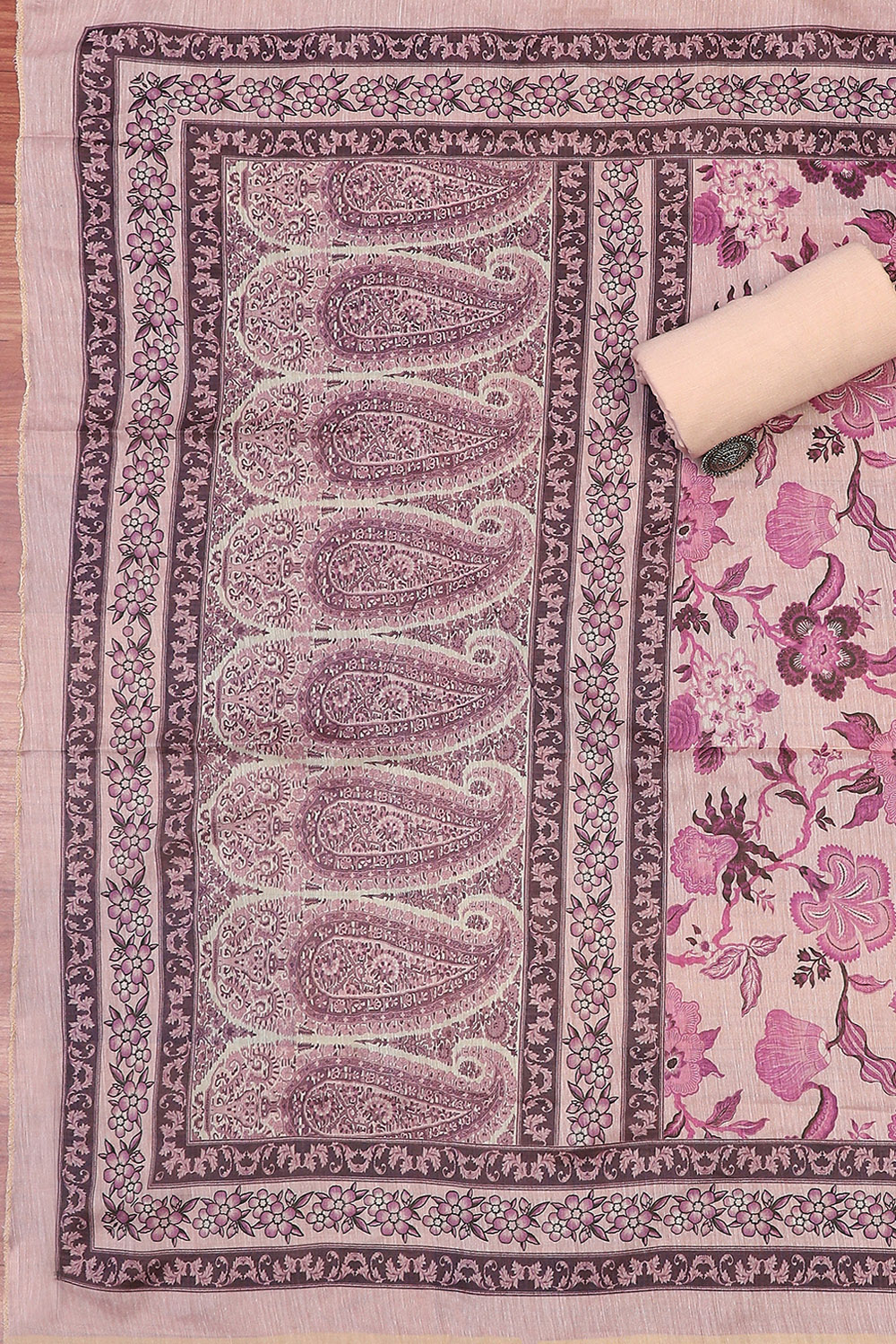 Blue Cotton Printed Unstitched Suit Set image number 3