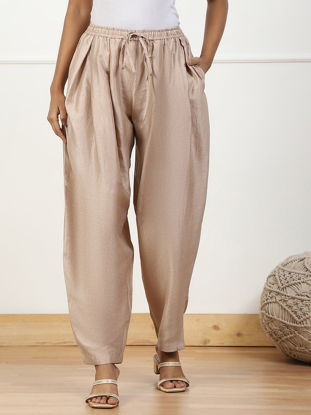 Beige Polyester Palazzo Pants image number 4