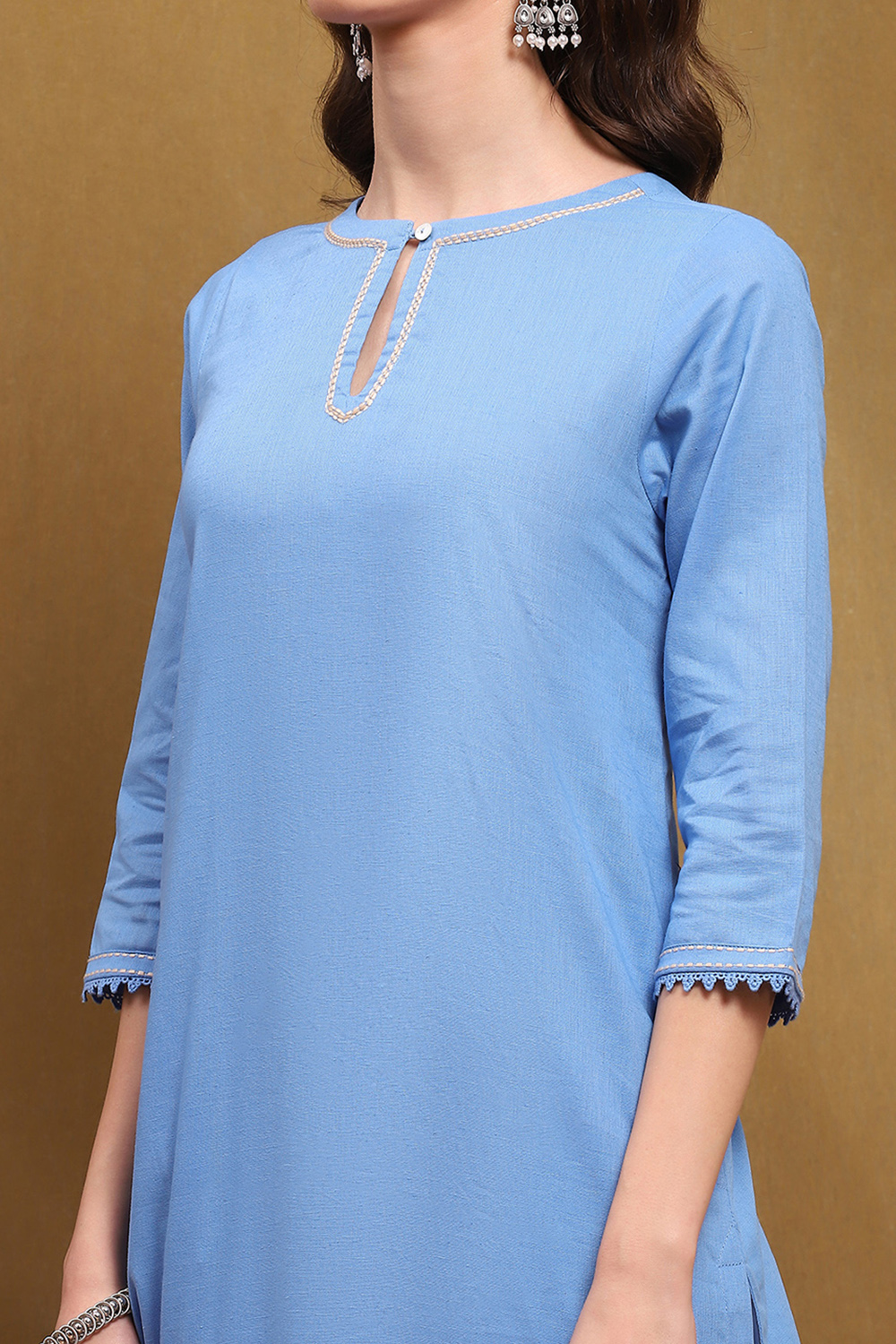 Beige Cotton Blend Solid Straight Kurta image number 1