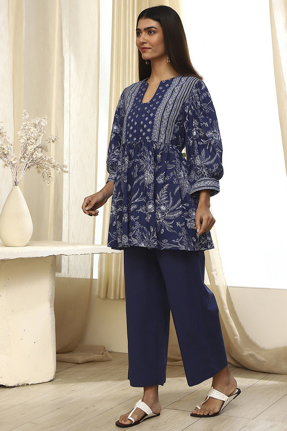 Indigo Pure Cotton Fusion Kurta Set image number 3