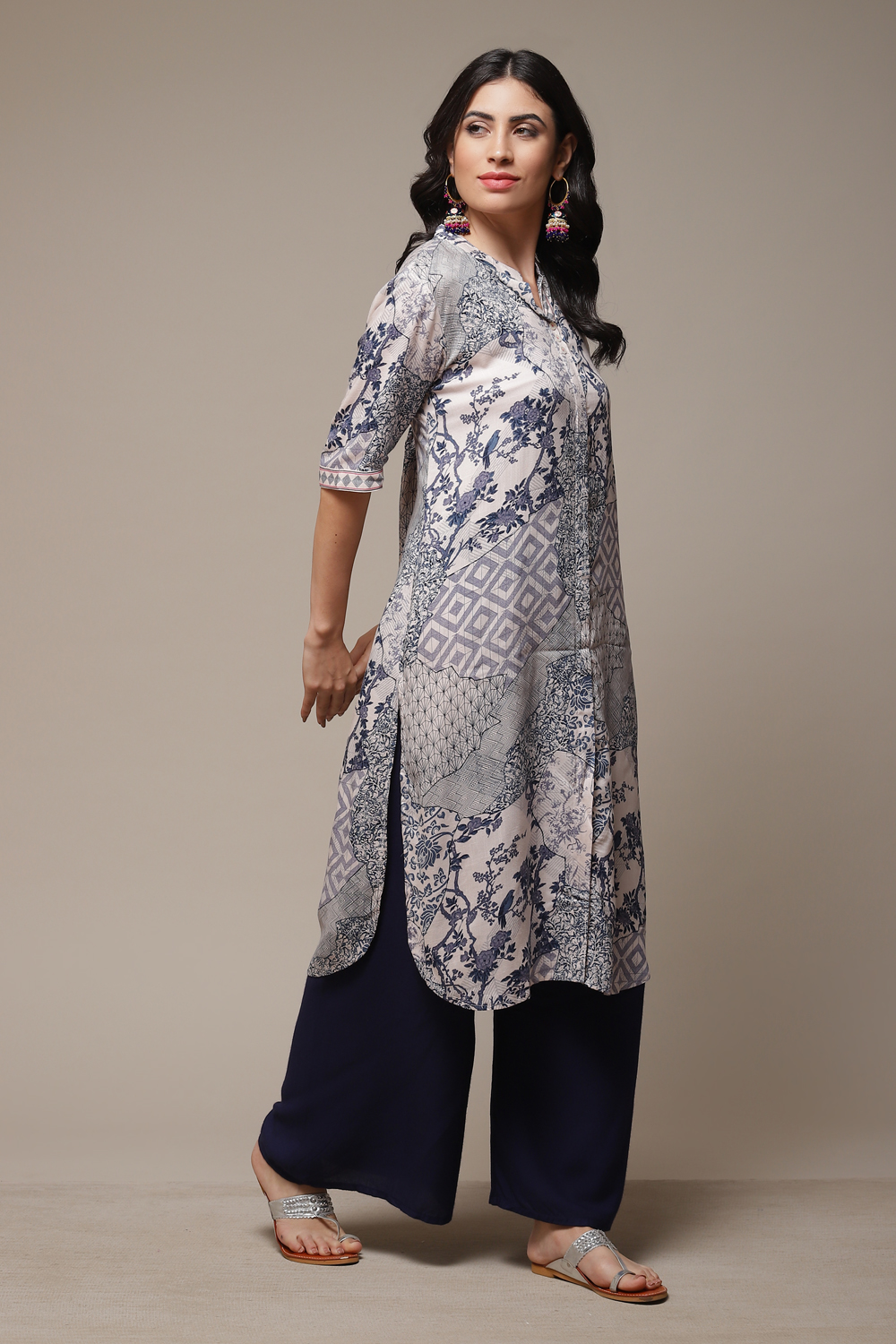 Indigo Rayon Straight Printed Kurta