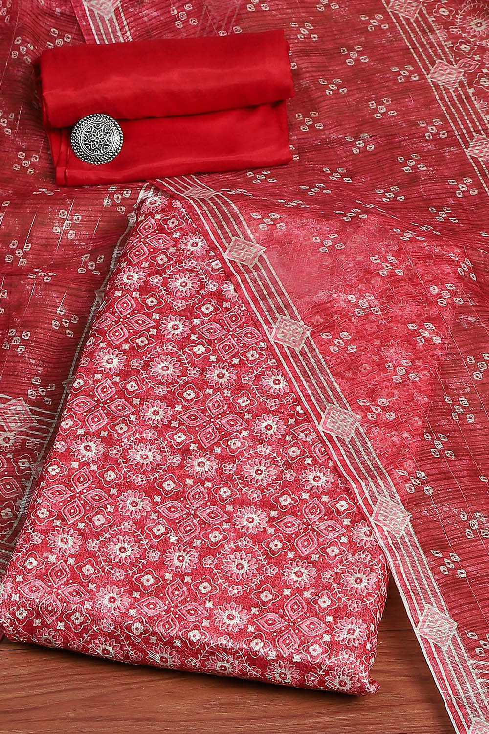 Pink Cotton Floral Printed Unstitched Suit Set image number 0