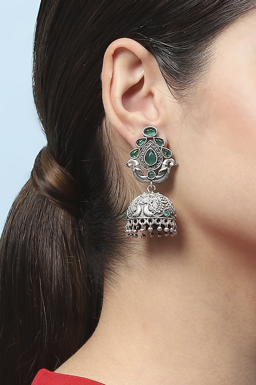 Green Oxidised Casual Jhumka image number 3