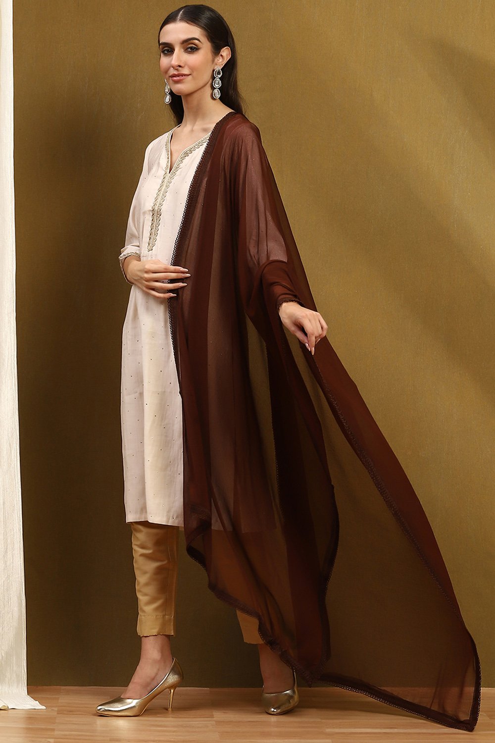 Brown Polyester Dupatta image number 0