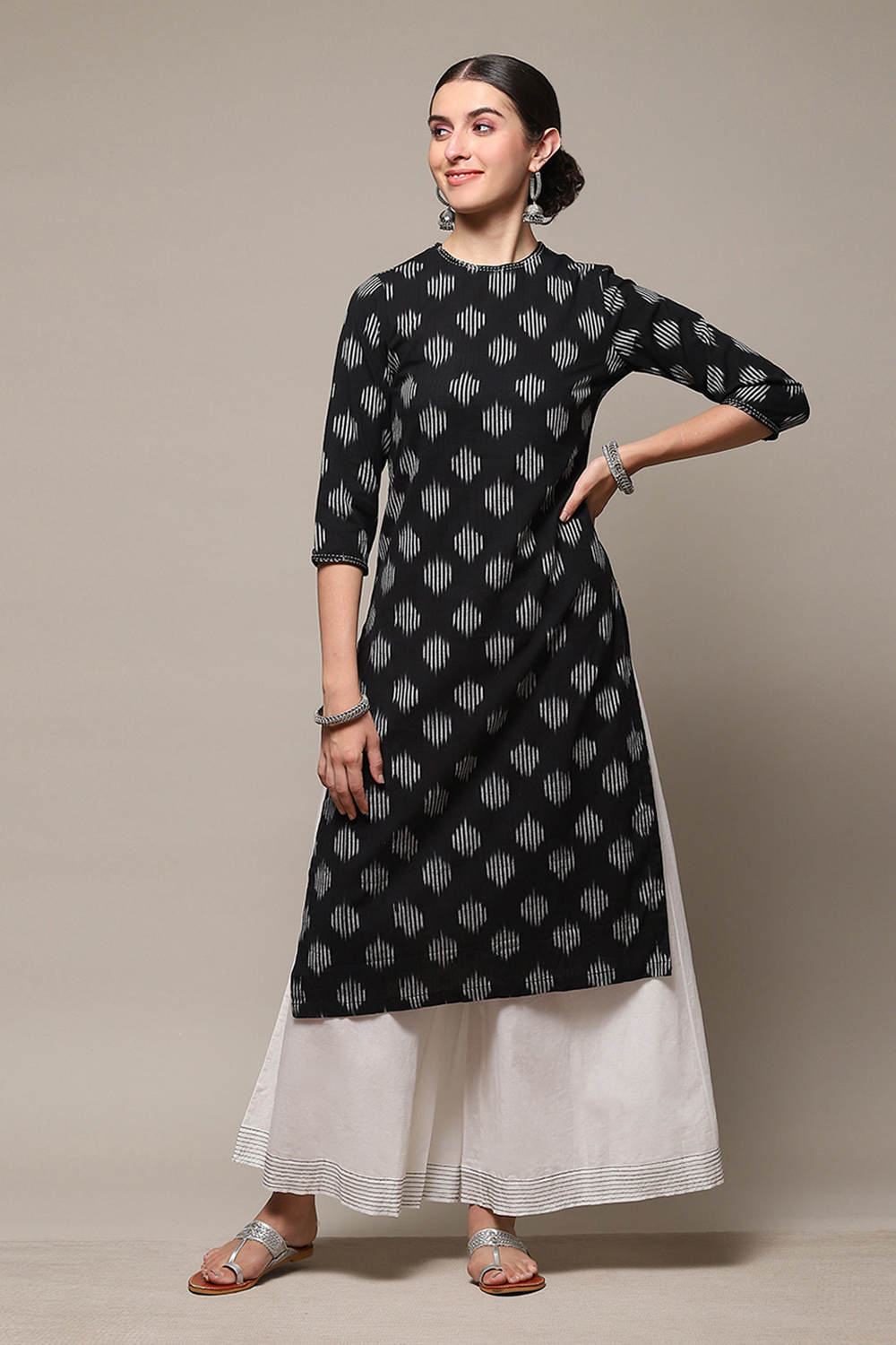 Black Cotton Straight Kurta Palazzo Suit Set image number 0