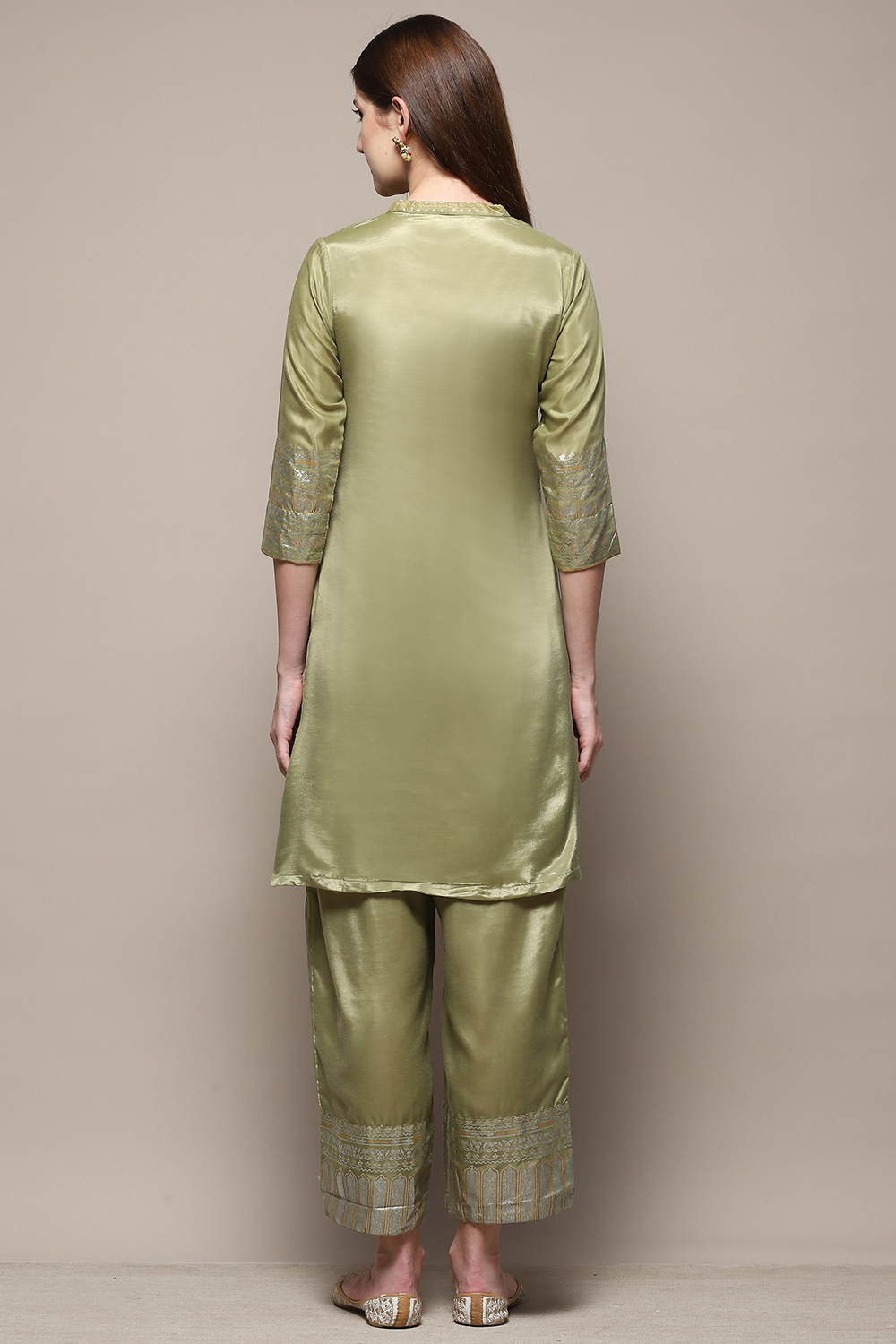 Sage Green Art Silk Straight Kurta Palazzo Suit Set image number 5