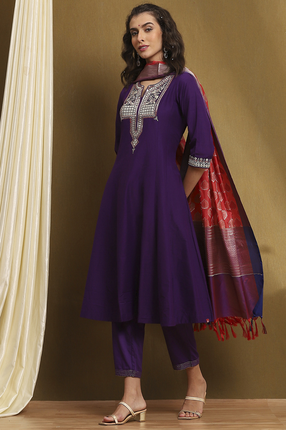 Purple Polyester Blend Kalidar Suit Set image number 3