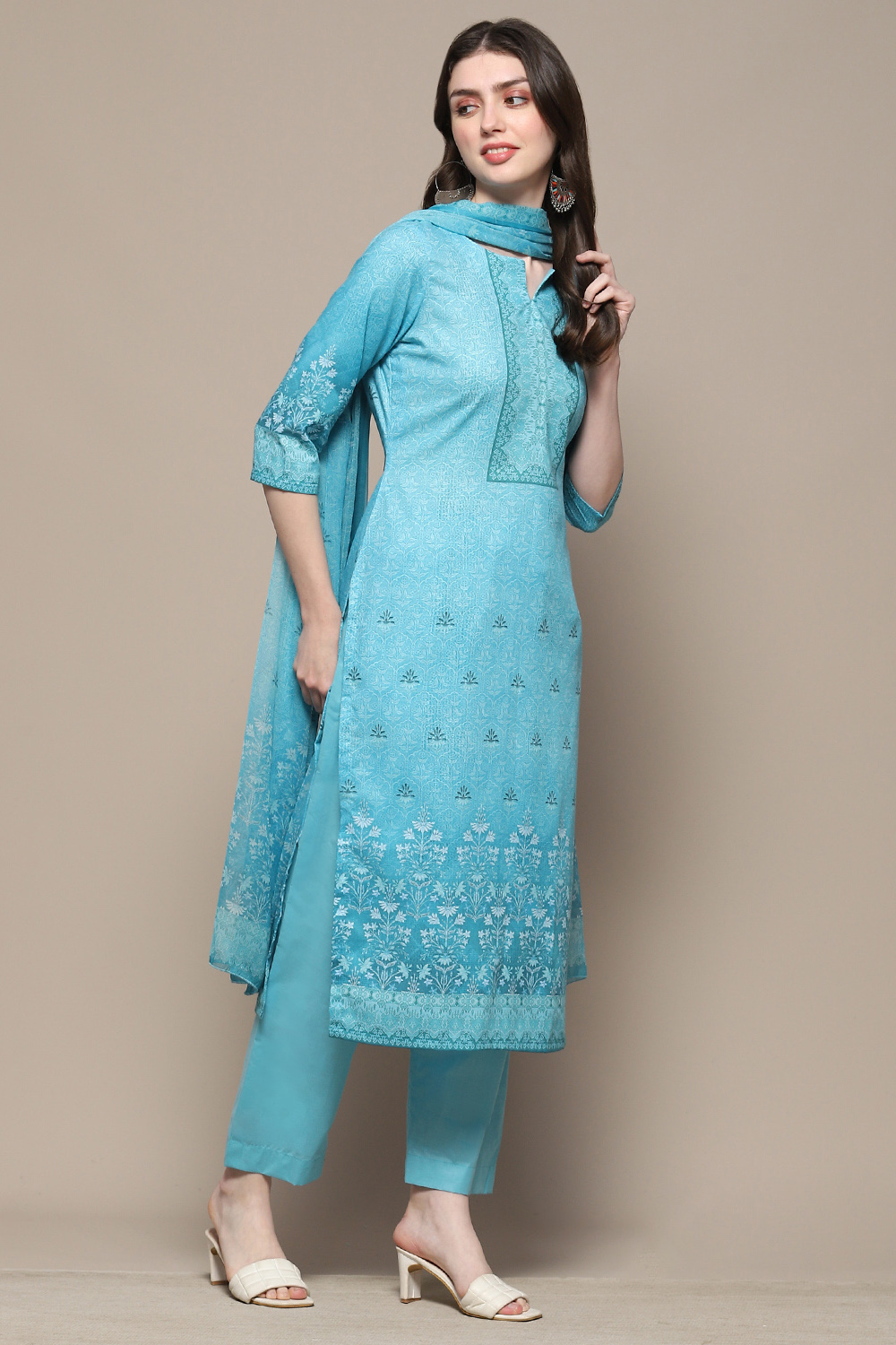 Blue Cotton Blend Digital Print Unstitched Suit Set image number 7