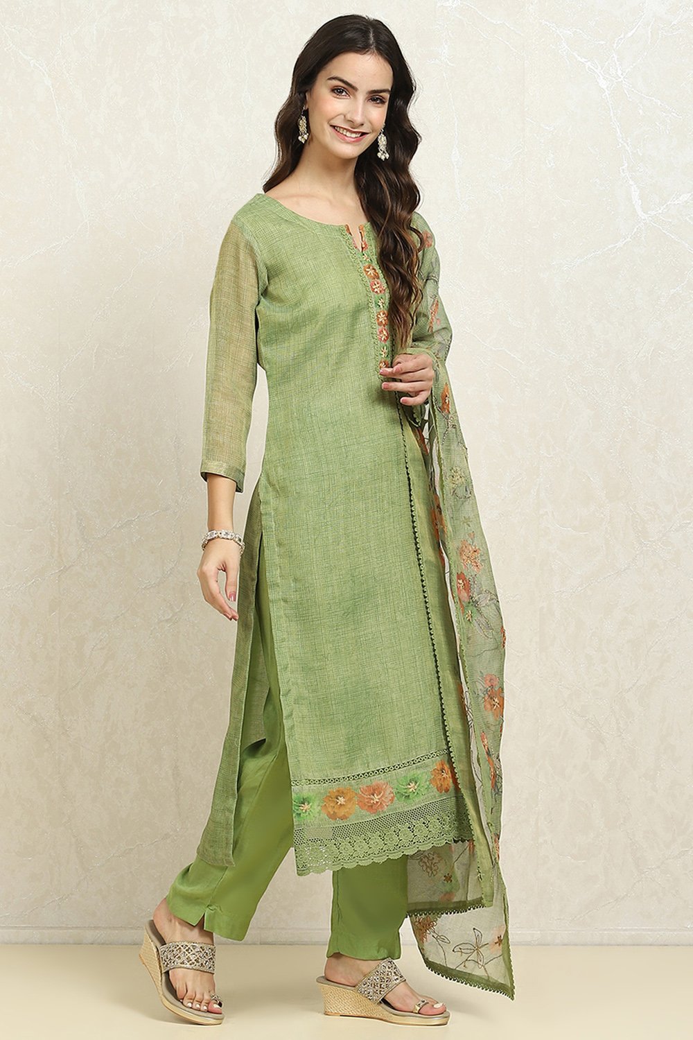 Grey Linen Blend Printed  Embroidered Unstitched Suit Set image number 6