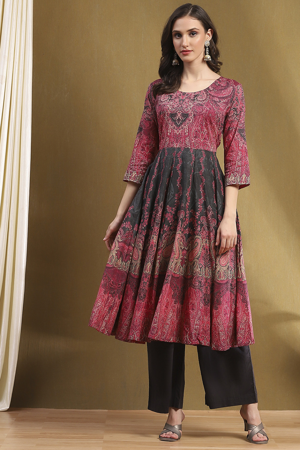 Charcoal Cotton Anarkali Suit Set image number 6