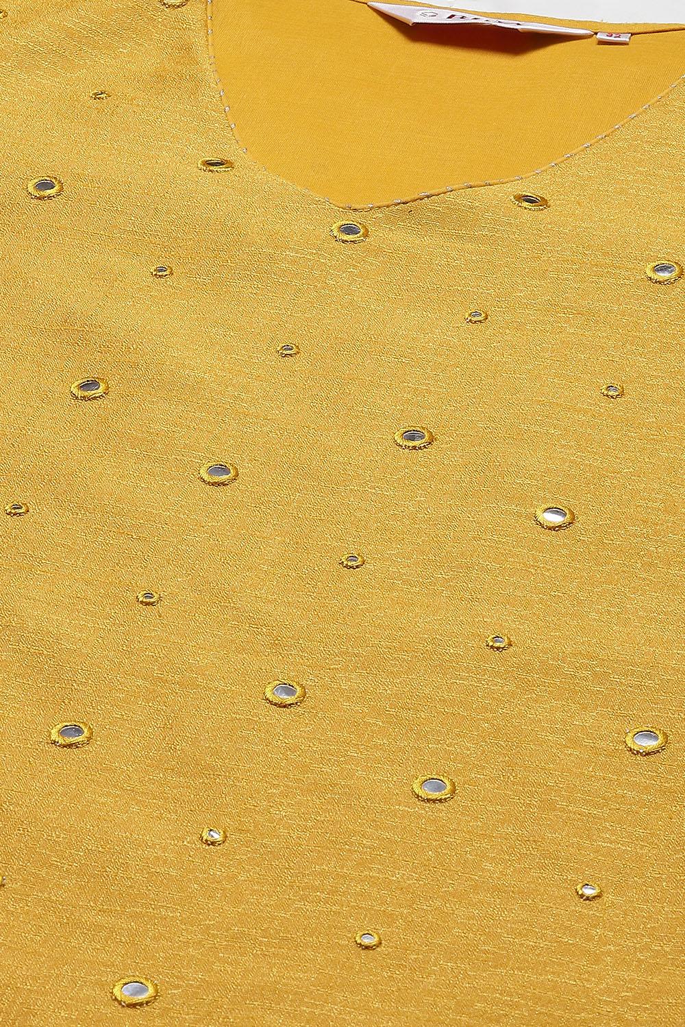 Yellow Art Silk Straight Yarndyed Kurta image number 2
