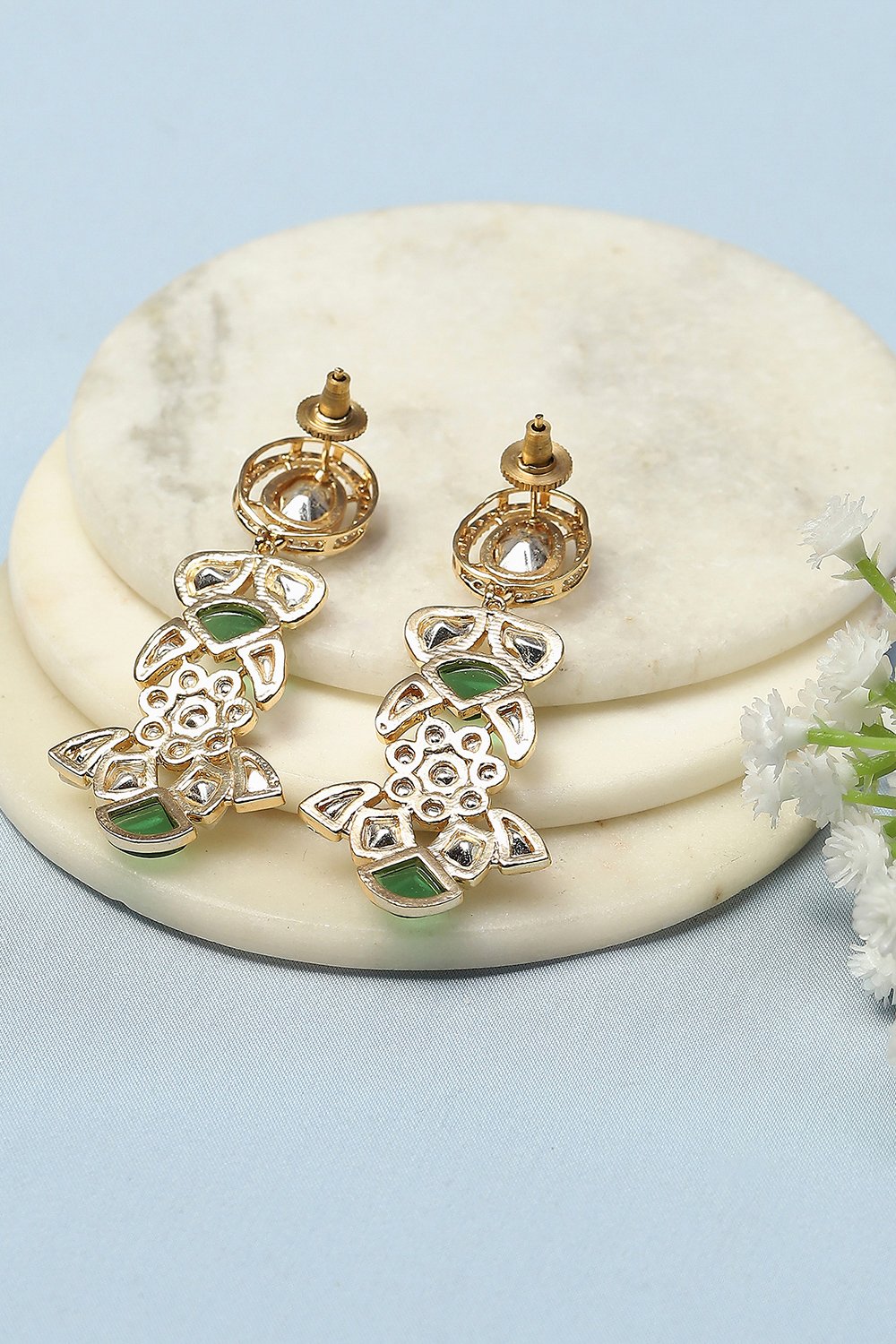 Green Kundan Festive Drop & Danglers image number 2